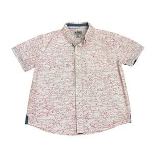 Penguin Red White Button Down Shark Print Collar Shirt Size Youth 6